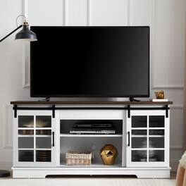 Chateau Abodes - 60" Classic TV Stand Entertainment Console with 2 Sliding Fluted Glass Tempered Doors for TV Up to 65" - White