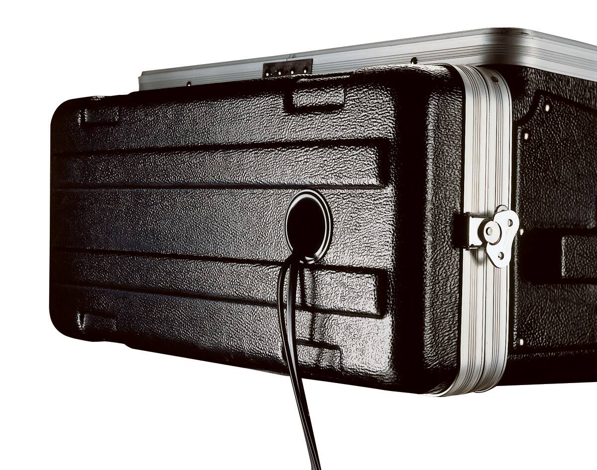 Left. Gator - 10U Top, 8U Bottom Slant Top Console Rack Case, Molded Polyethylene, Rear Wire Access.
