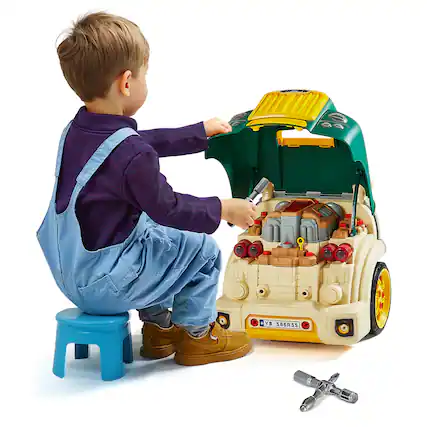 Front. VEVOR - Engine Toy, 60 Pieces, Kids Mechanic Car Repair Set with Removable Parts, Lights and Sounds, Steering Wheel and Horn - Blue.