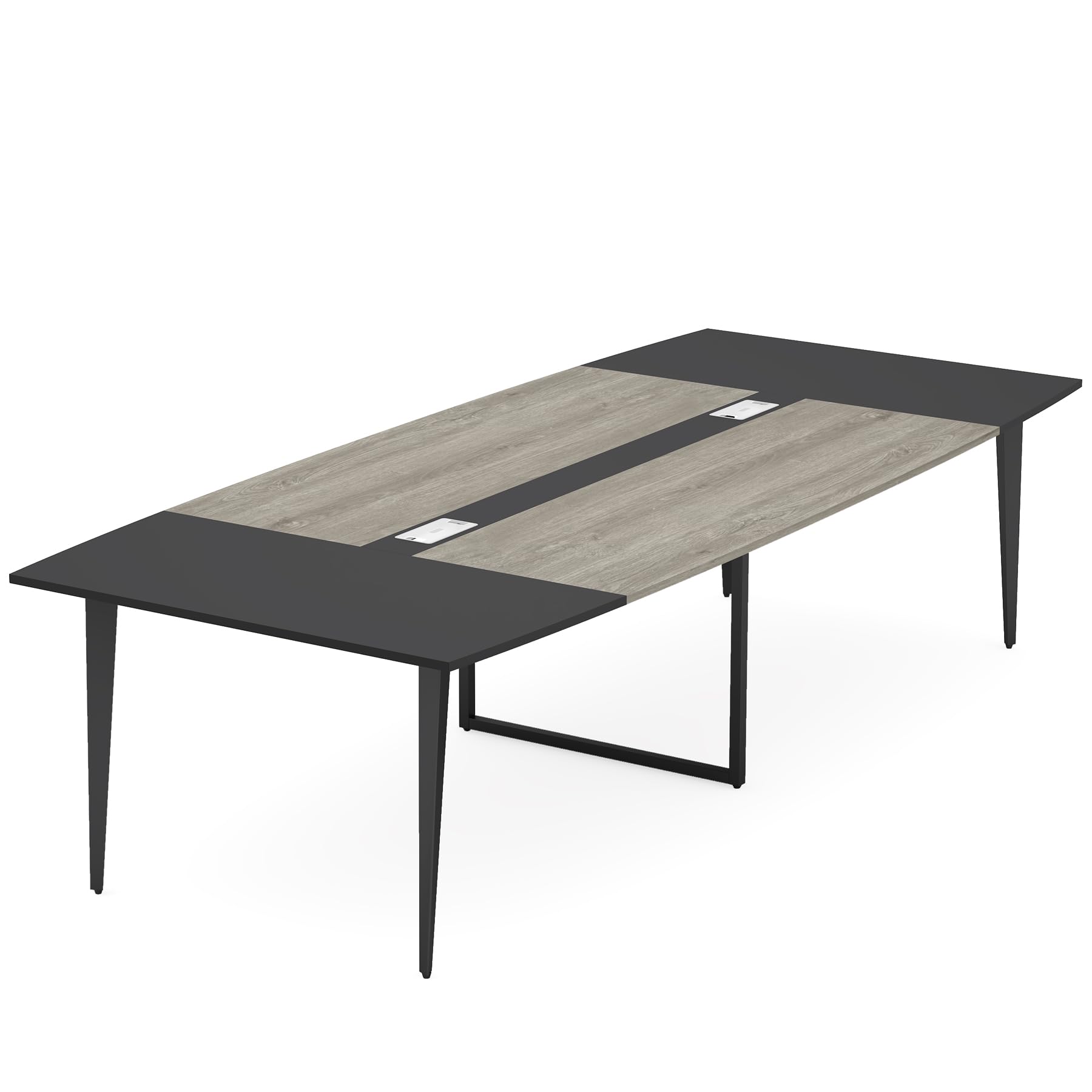 Alt View 5. Tribesigns - 94.5-Inch Conference Table with Boat-Shaped Top and Cable Grommets for Office Meetings or Training - Grey & Black.