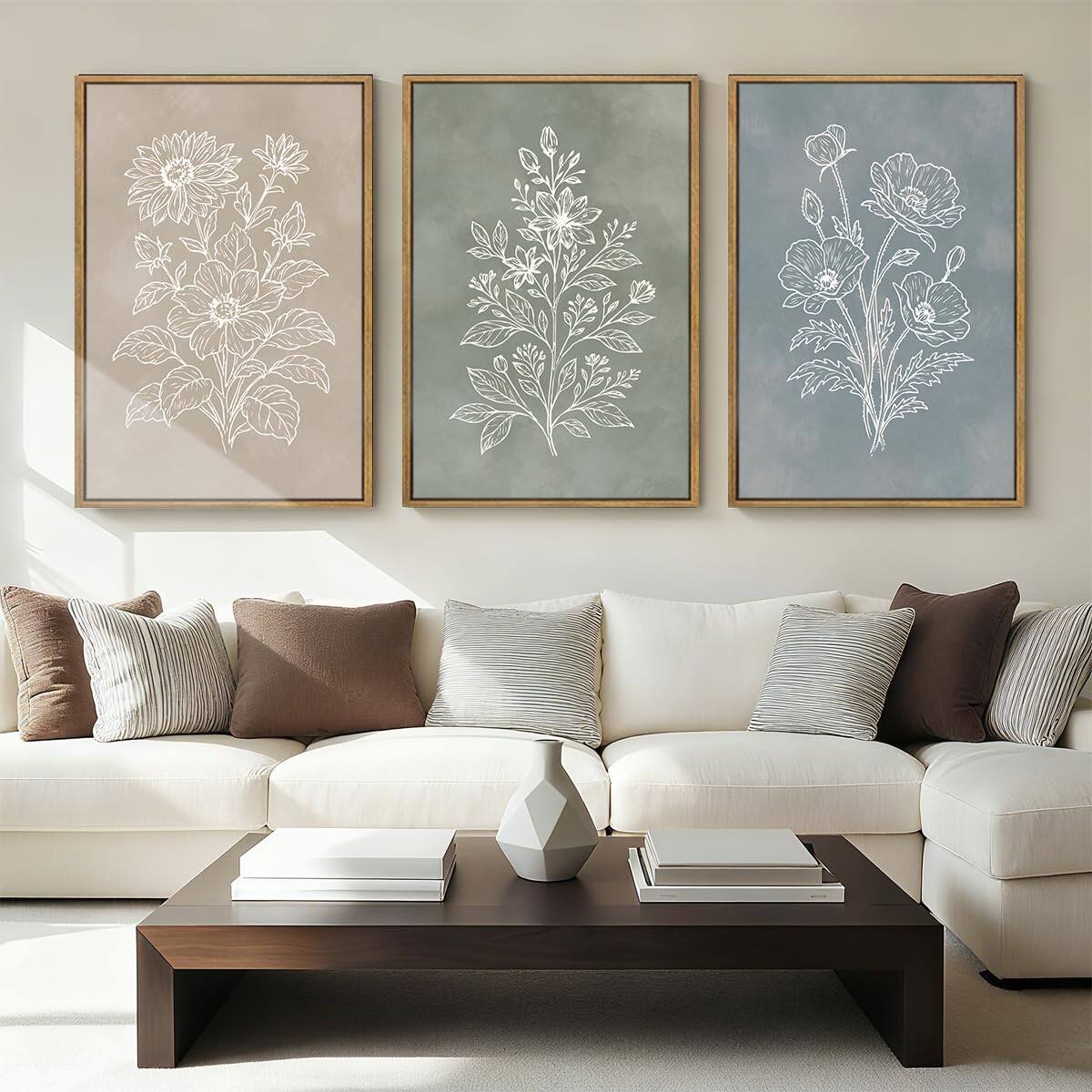 Front. Hanke - Abstract Modern Wall Art Framed Illustration Decor Minimalist Neutral Prints Living Room 24 x 16 inches - Botanical 24"L x 16"W.