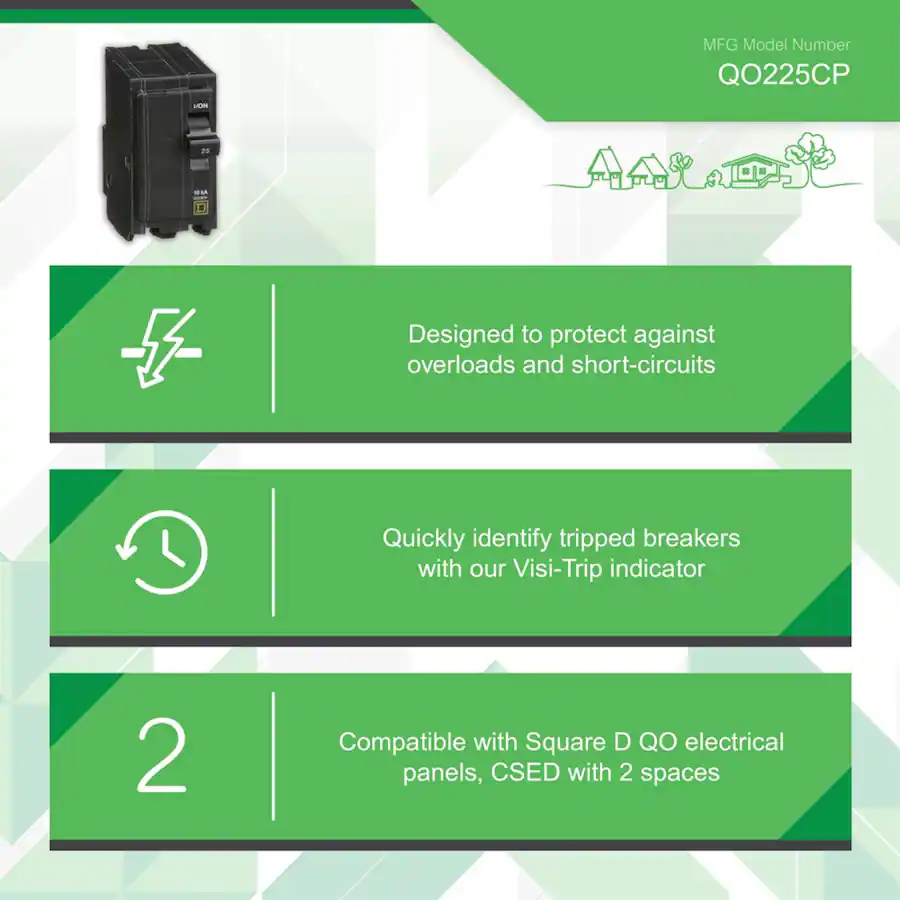 Schneider Electric Square D QO 25 amps Plug In 2 Pole Circuit Breaker ...