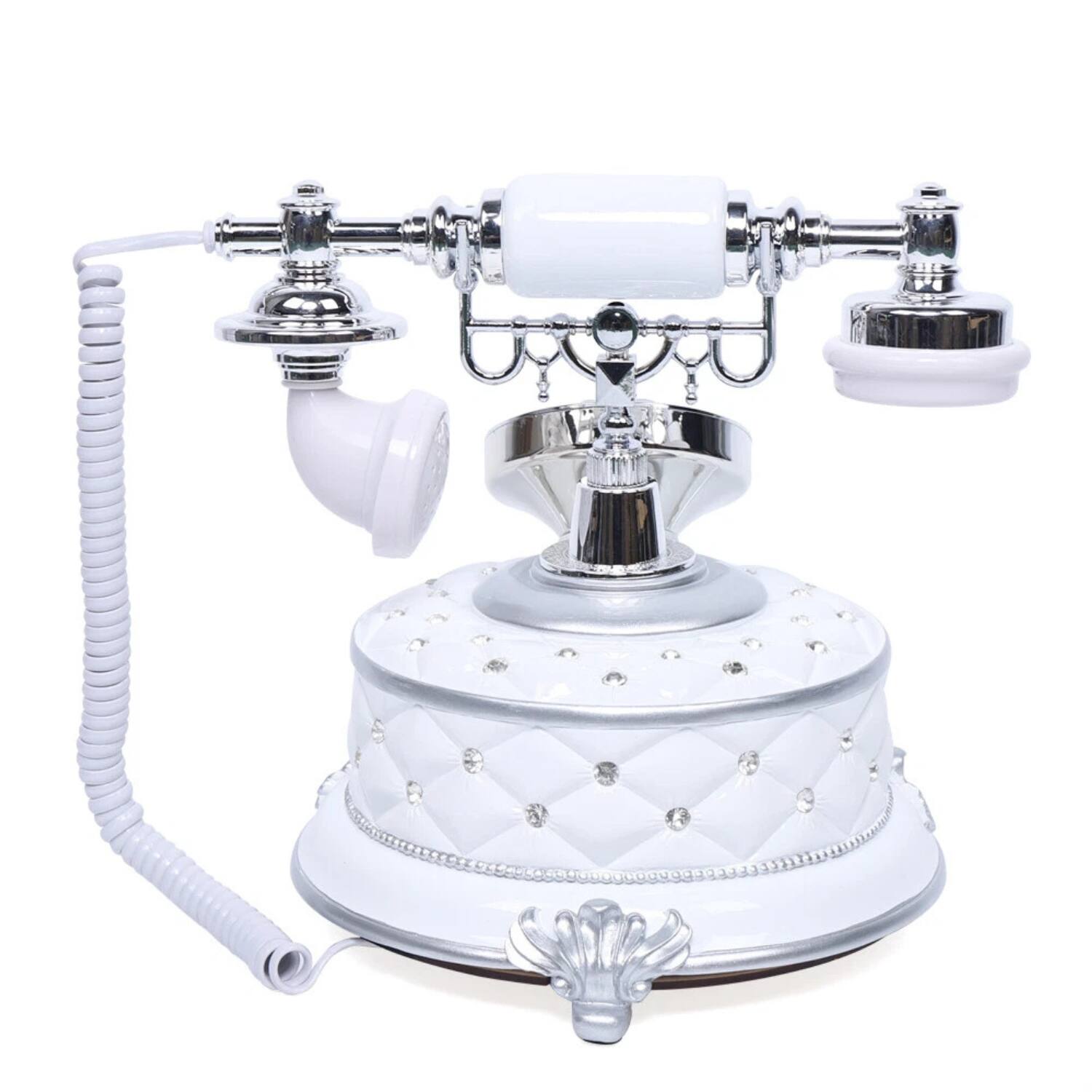 Back. Stock Preferred - Retro European Style Landline Desk Phone - White.