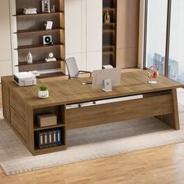 Tribesigns - 78" L Shaped Executive Desk with Storage, Home Office - Oak Brown