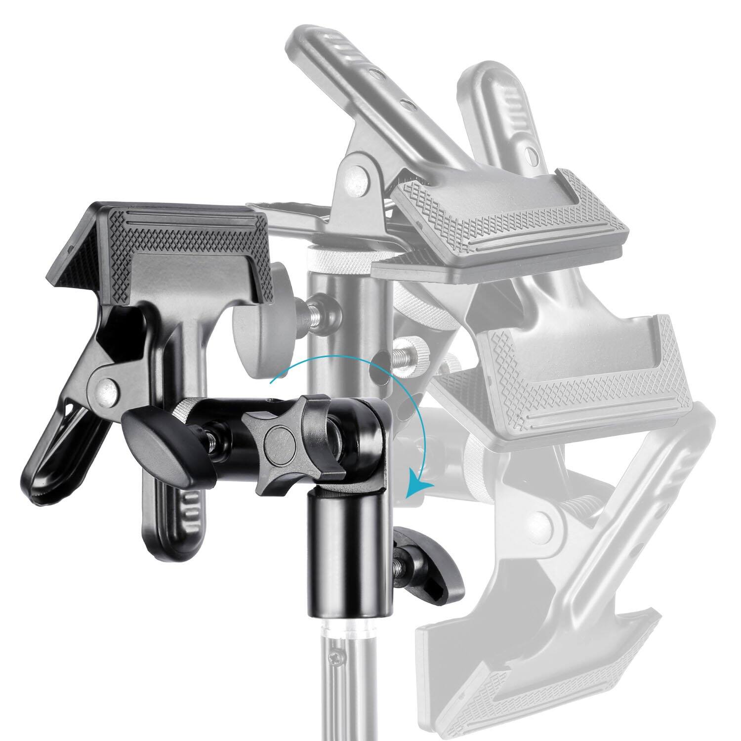 Back. Neewer - 2-Pack Heavy Duty Metal Clamp Holder for Reflector, 5/8" Light Stand Attachment.
