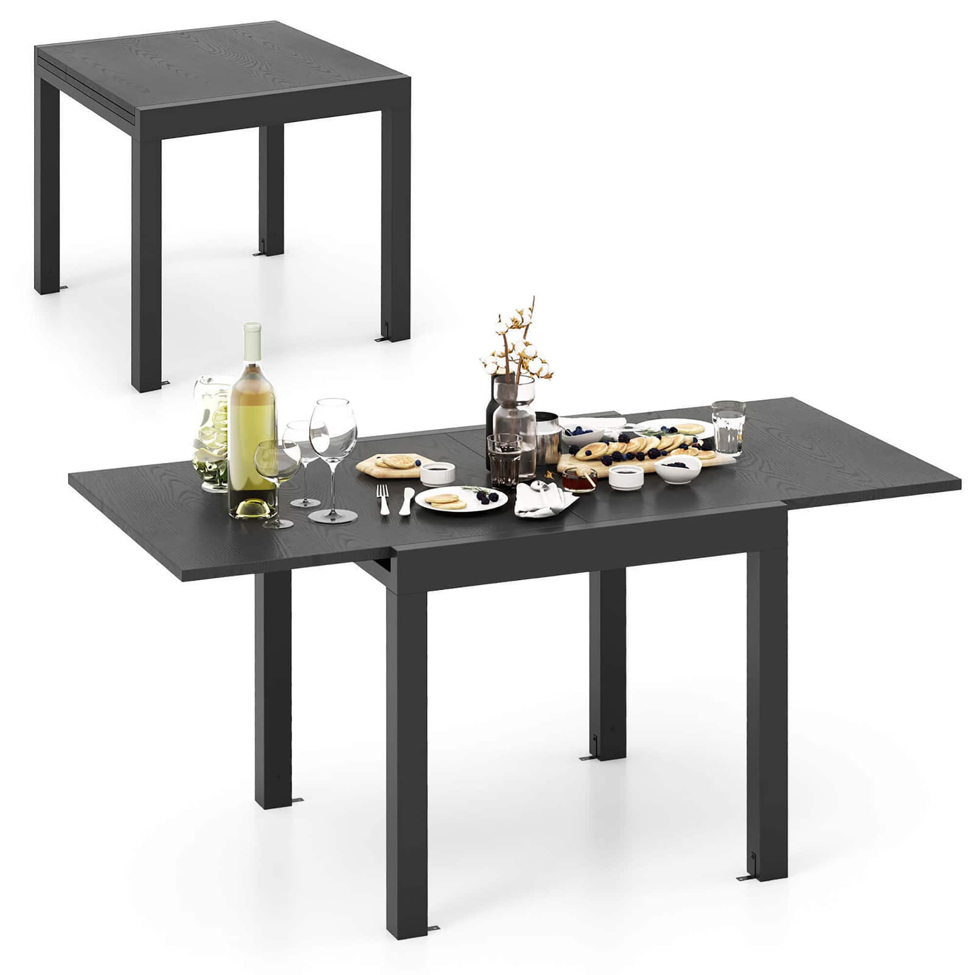 Gymax - Patio Expandable Dining Table 31.5''-63'' Adjustable Rectangular All Weather Table - Gray