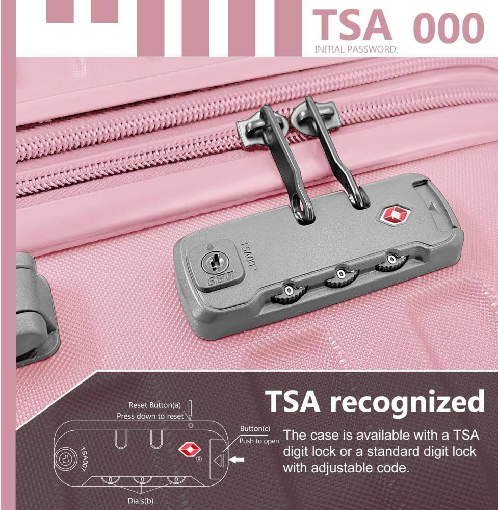TSA 000  
INITIAL PASSWORD: TSA007  

TSA recognized  
The case is available with a TSA digit lock or a standard digit lock with adjustable code.  

(a) Reset Button  
Press down to reset  

(b) Dials  

(c) Button  
Push to open
