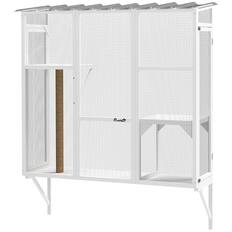 Front. Pawhut - Outdoor, Window Catio for 2-3 Large Indoor Cats w/ 2 Jumping Platforms, Scratching Post - White.