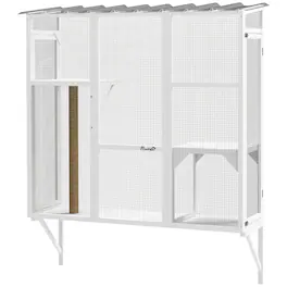 Pawhut - Outdoor, Window Catio for 2-3 Large Indoor Cats w/ 2 Jumping Platforms, Scratching Post - White