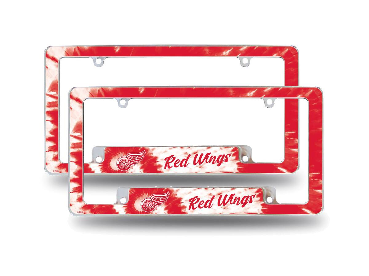 Detroit Red Wings Chrome Metal (Set of 2) License Plate Frames with Bold Tie Dye Design