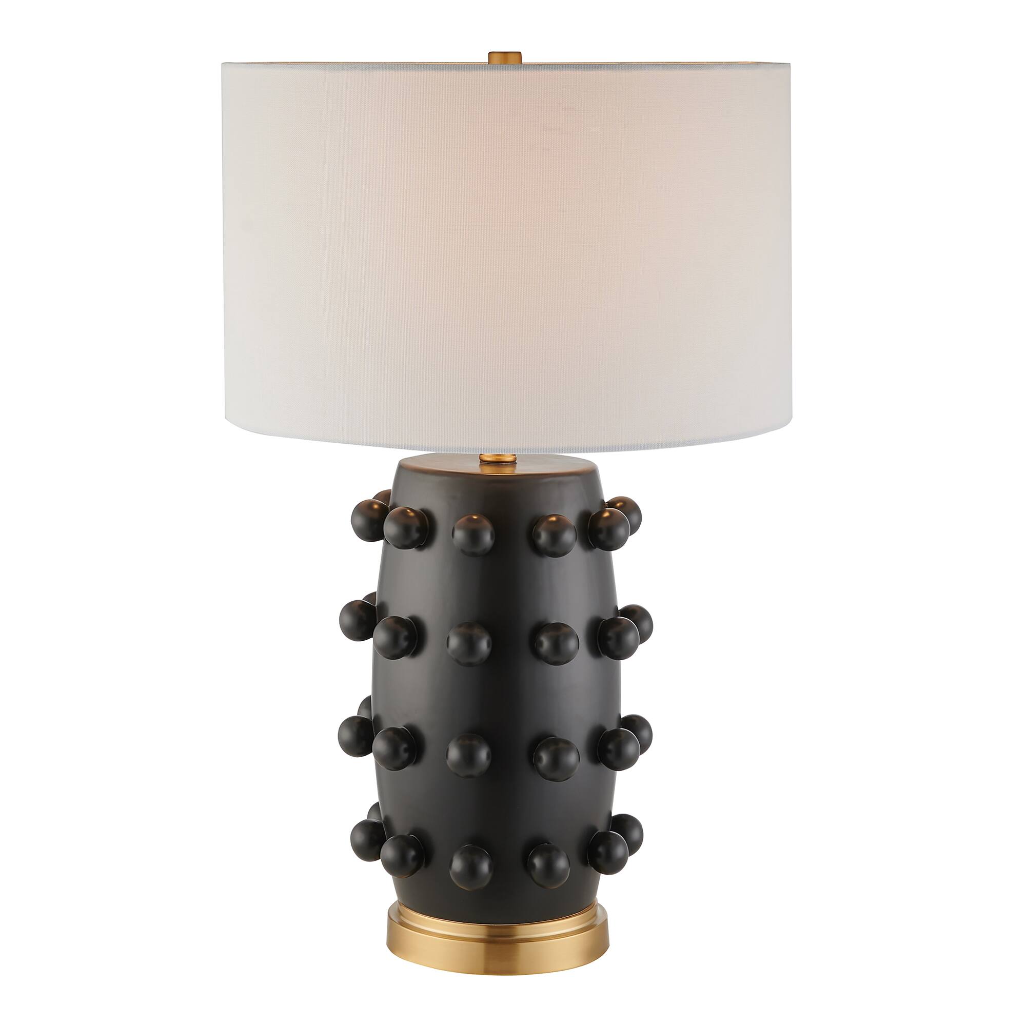 Angle. Hudson&Canal - Farrington 26" Tall Ceramic Table Lamp with Fabric Shade in Matte Black/White.