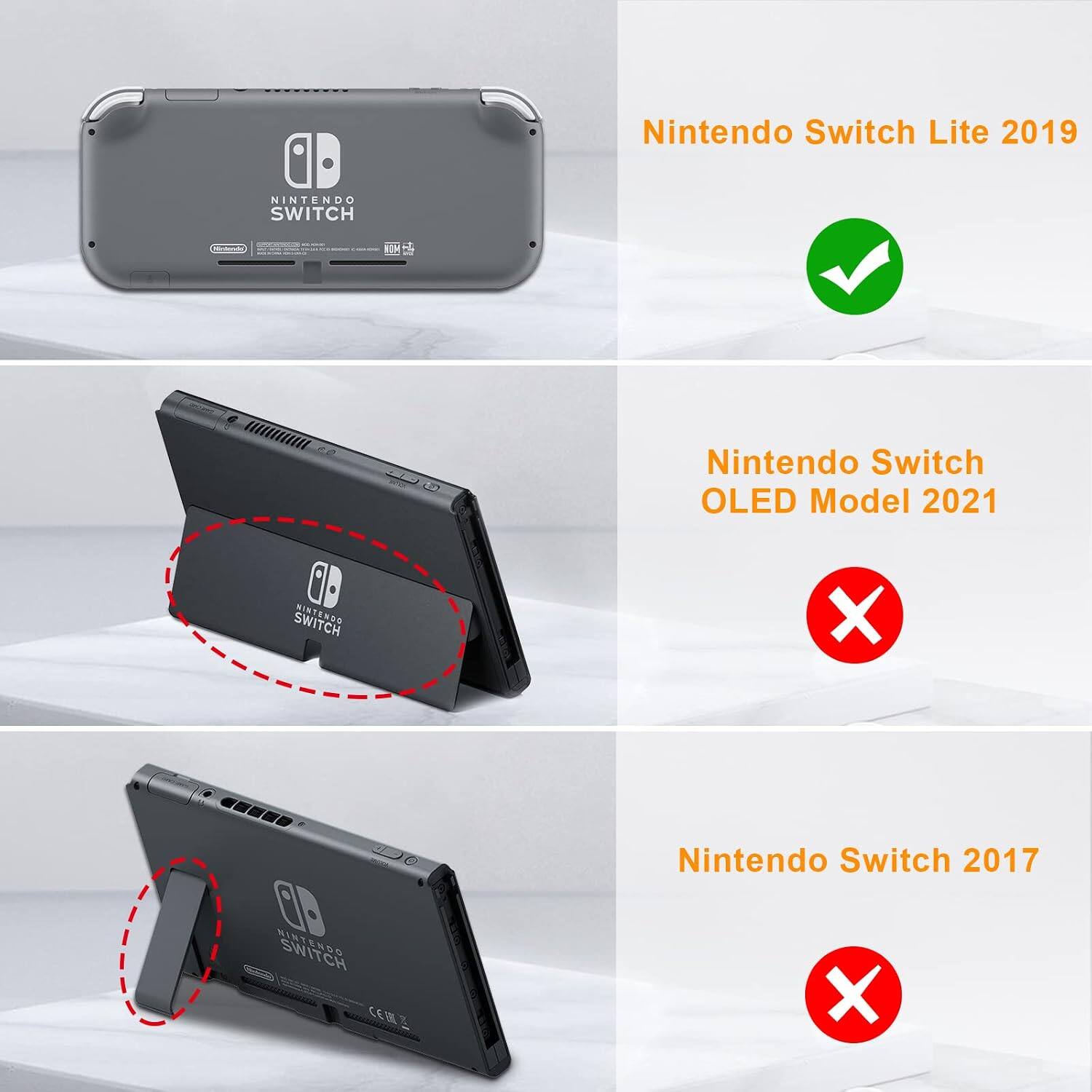Nintendo Switch Lite 2019  
Nintendo Switch OLED Model 2021  
Nintendo Switch 2017