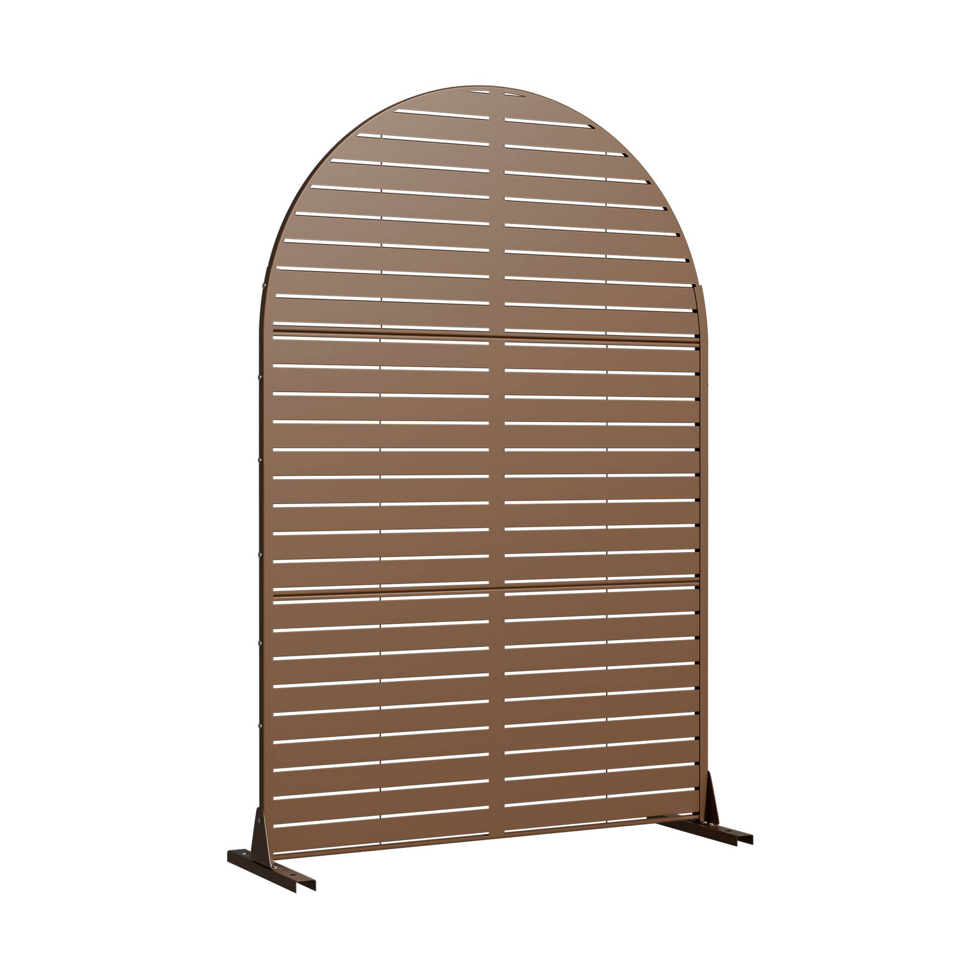 Angle. PexFix - 72 in. x 47 in. Louvered Pattern Arch Metal Outdoor Privacy Screen & Panels, Freestanding Garden Divider Fence - Brown.