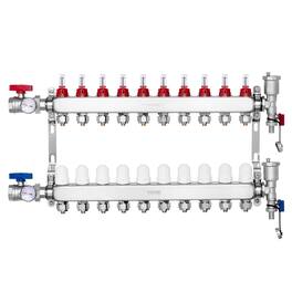 VEVOR - 10-Branch Radiant Heat Manifold,1/2" PEX Tubing Manifold,Stainless Steel PEX Manifold for Hydronic Radiant Floor Heating - Silver