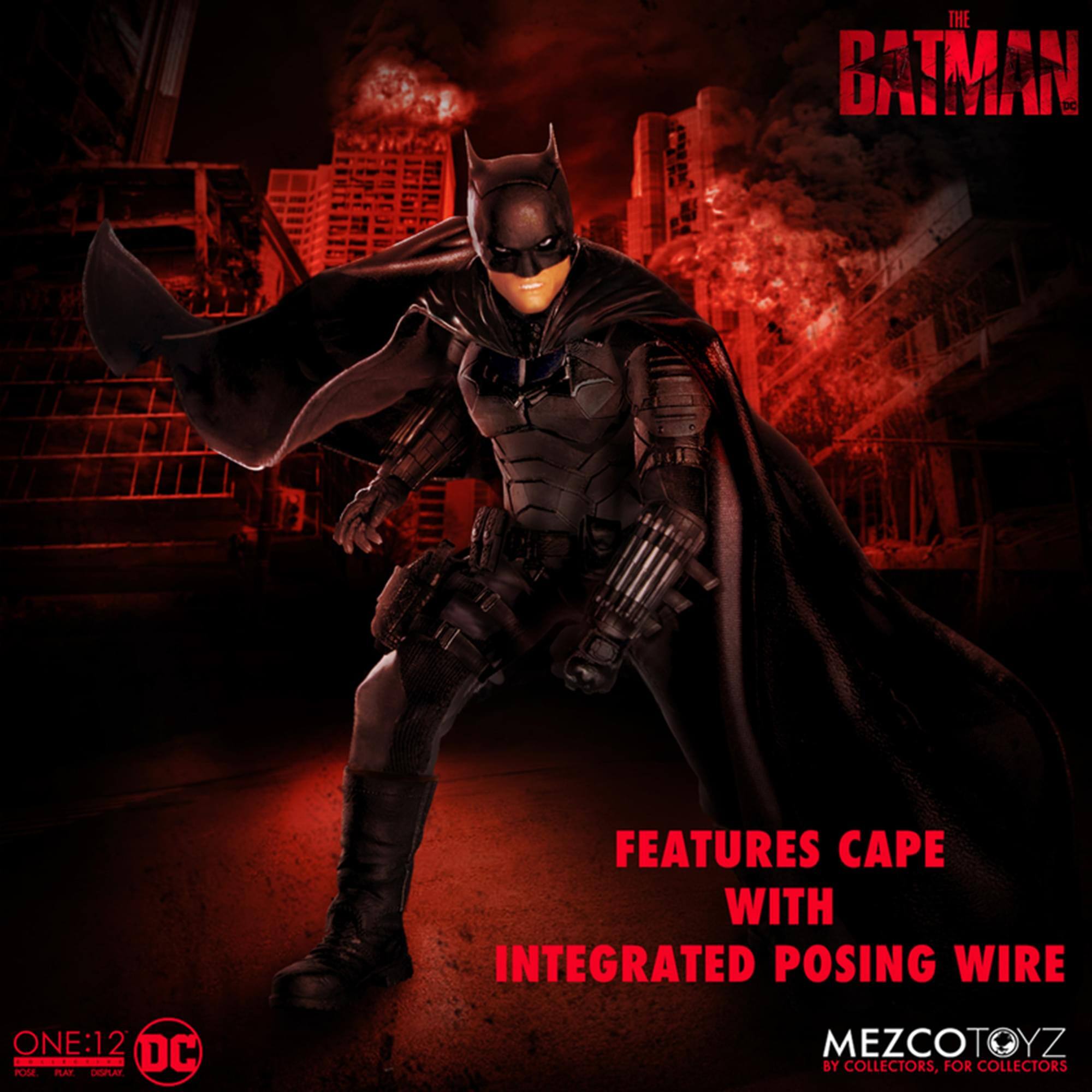 The Batman features cape with integrated posing wire. One:12 DC Pose Plat. DGPLAY. MezcoToyz by collectors, for collectors.