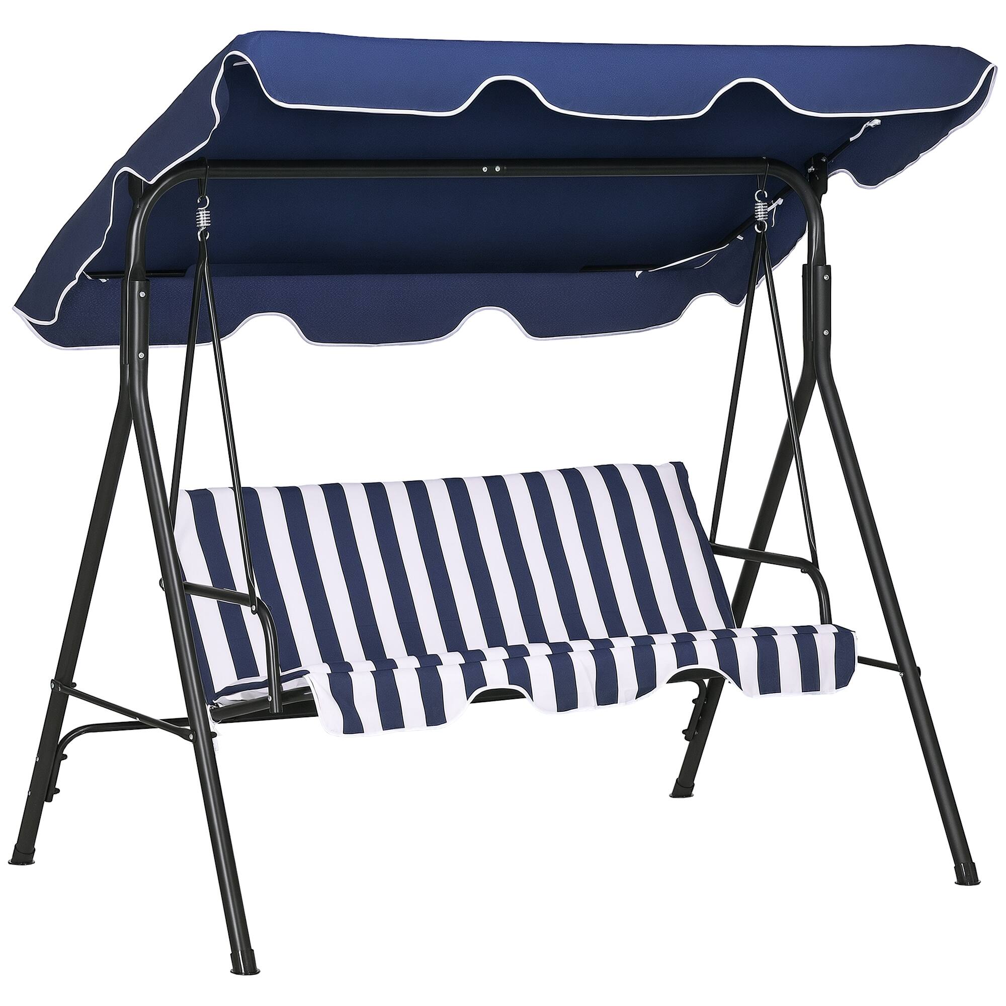 Outsunny - 3-Seat Outdoor Patio Swing Chair with Removable Cushion, Steel Frame Stand and Adjustable Tilt Canopy - Dark Blue