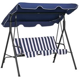 Outsunny - 3-Seat Outdoor Patio Swing Chair with Removable Cushion, Steel Frame Stand and Adjustable Tilt Canopy - Dark Blue