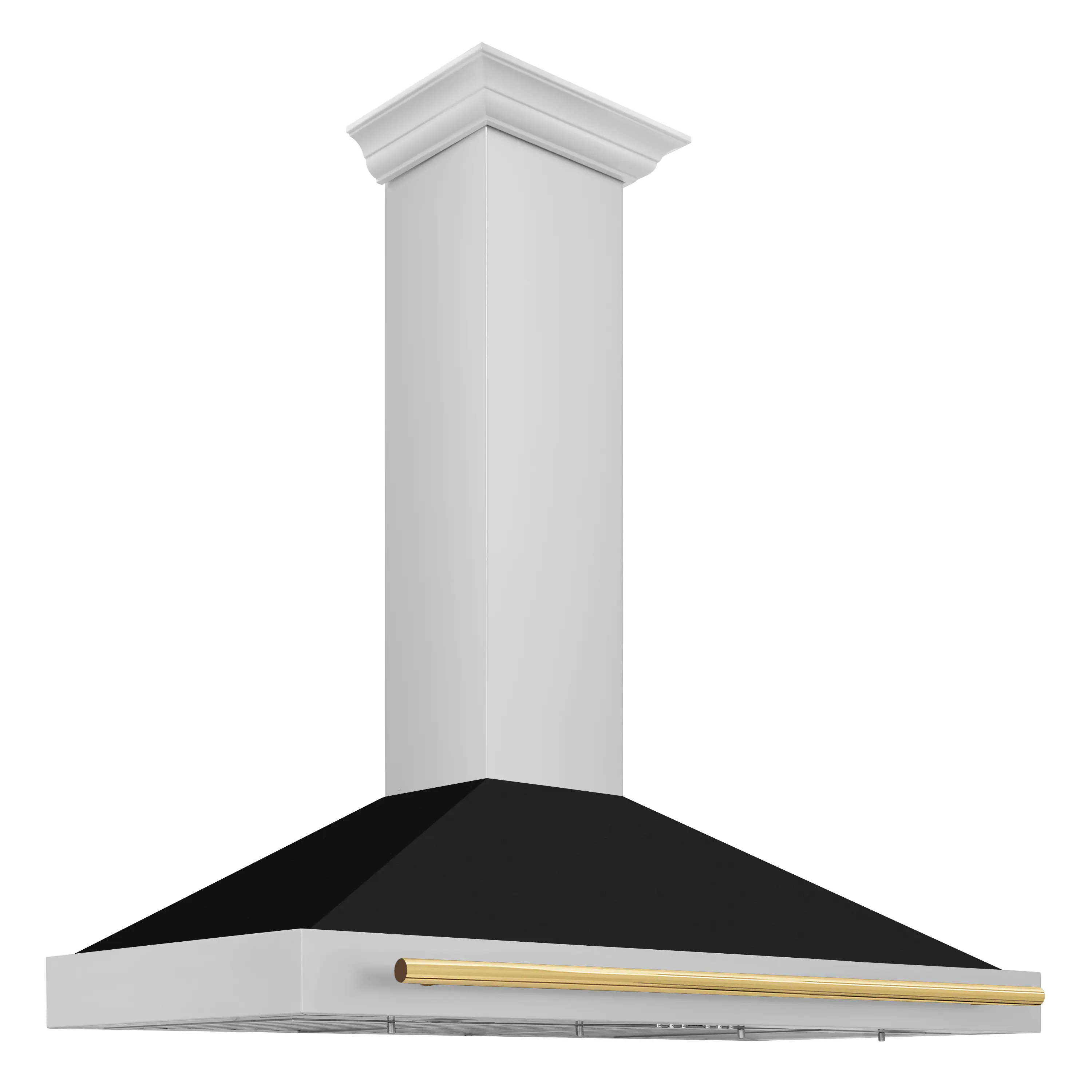 Angle. ZLINE - ZLINE 48 in. Autograph Edition Convertible Stainless Steel Range Hood with Black Matte Shell and Polished Gold Handle - Matte black.