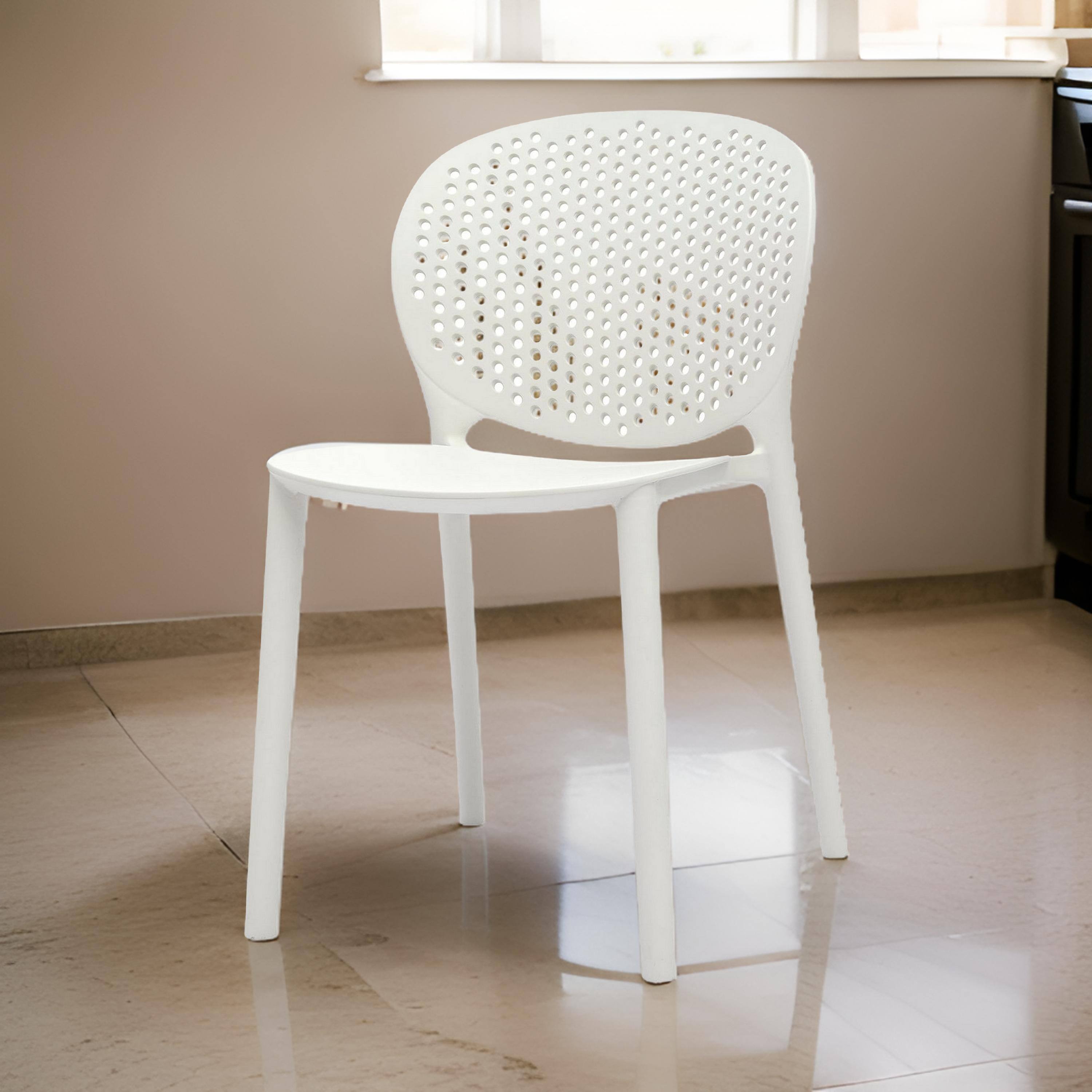 Alt View 2. Manhattan Lane - Gyna 14 Inch Kids Side Chairs, Set of 4, Round Dotted Backrest, Armless - White.