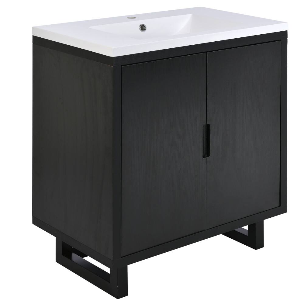 Alt View 8. Loheer - Loheer 30 inch black bathroom vanity with sink Freestanding Cabinet Solid Wood Legs - Black.