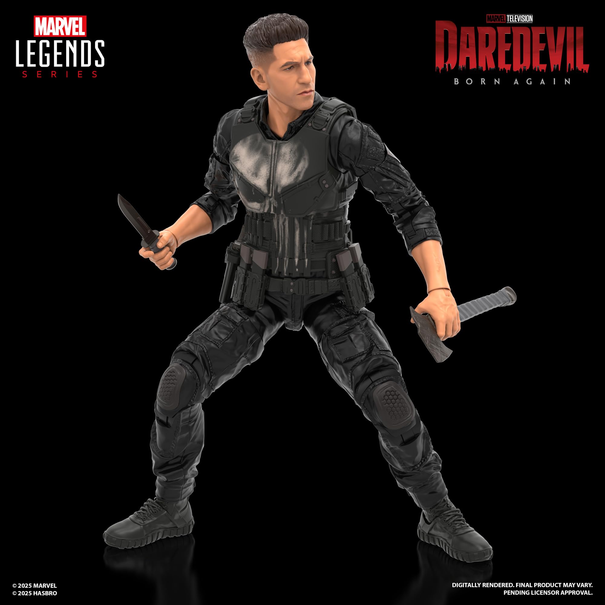 MARVEL LEGENDS SERIES  
MARVEL TELEVISION  
DAREDEVIL  
BORN AGAIN  
© 2025 MARVEL  
G 102%  
HASBRO  
DIGITALLY RENDERED. FINAL PRODUCT MAY VARY PENDING LICENSOR APPROVAL