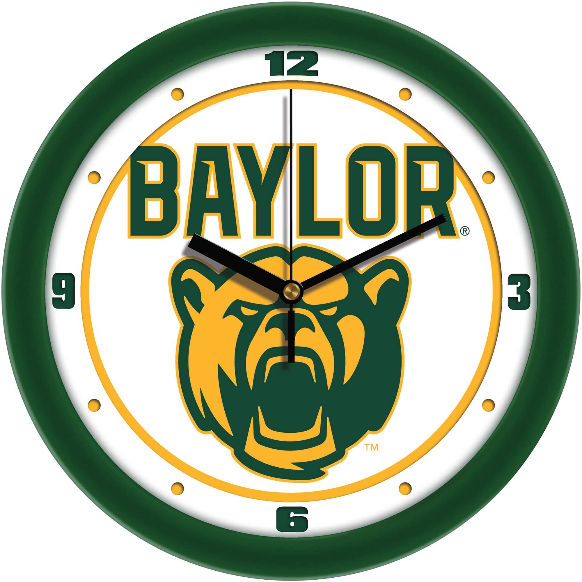 MpDirect - Baylor Bears 11.5'' Suntime Premium Glass Face Traditional Logo Wall Clock - Multicolor