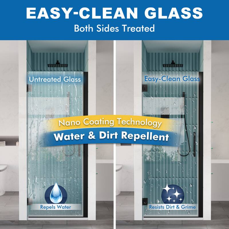EASY-CLEAN GLASS  
Both Sides Treated  

Nano Coating Technology  
Water & Dirt Repellent  

Repels Water  
Resists Dirt & Grime