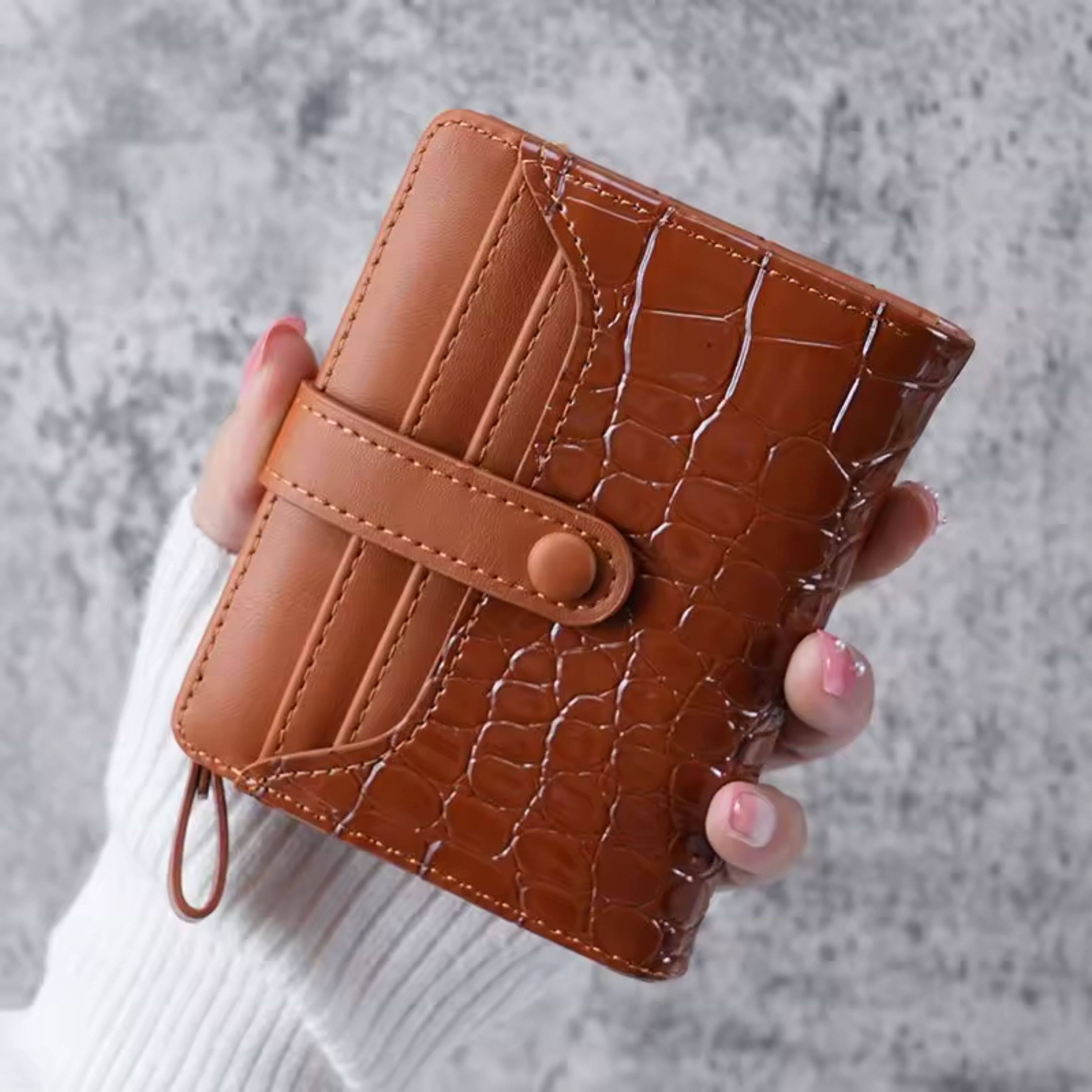 Left. Kitcheniva - Women's Crocodile Print Clutch Wallet, Brown - Brown.