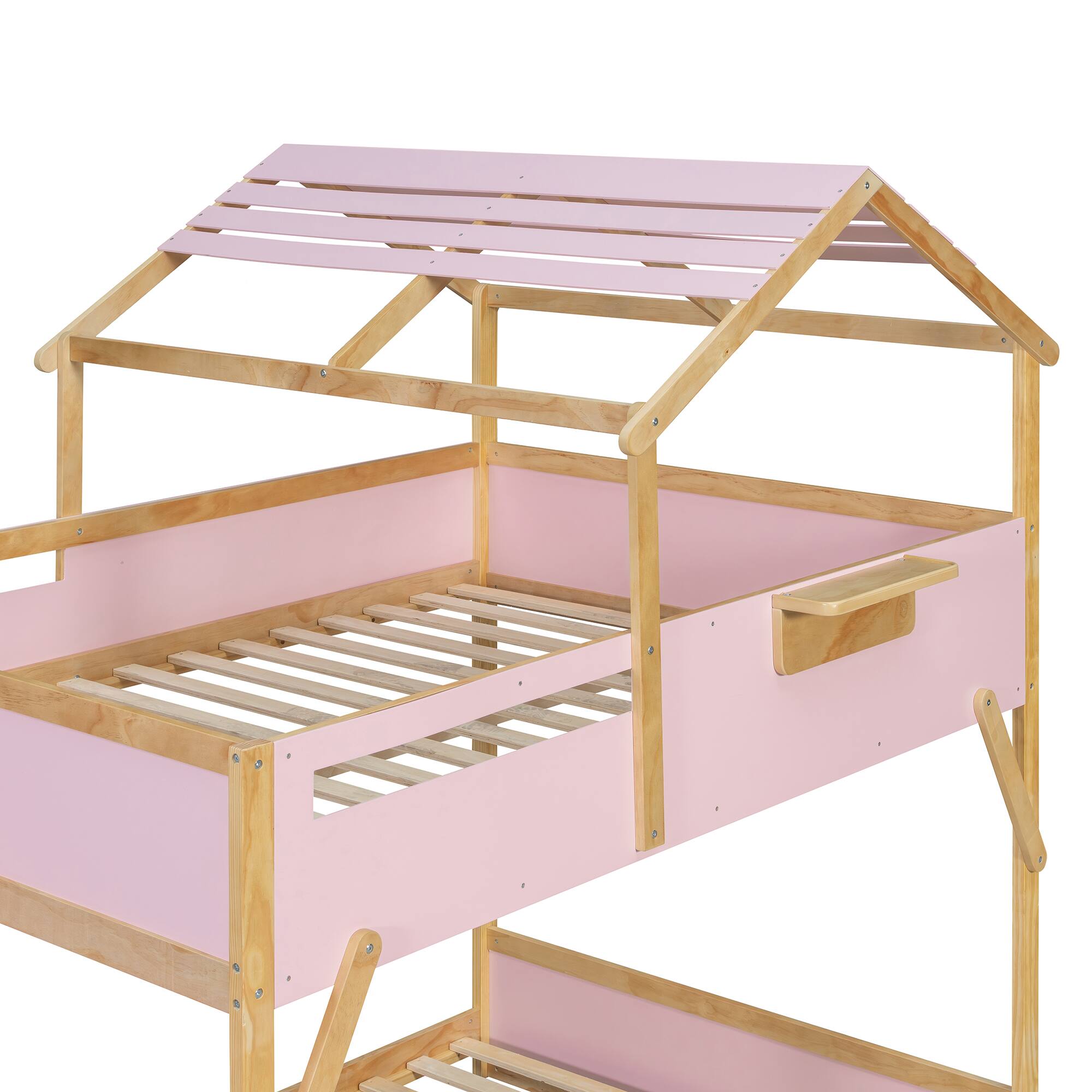 Alt View 1. Anysun - Full over Full House Bunk Bed with Stairs and 3-Color LED Lights - Pink.