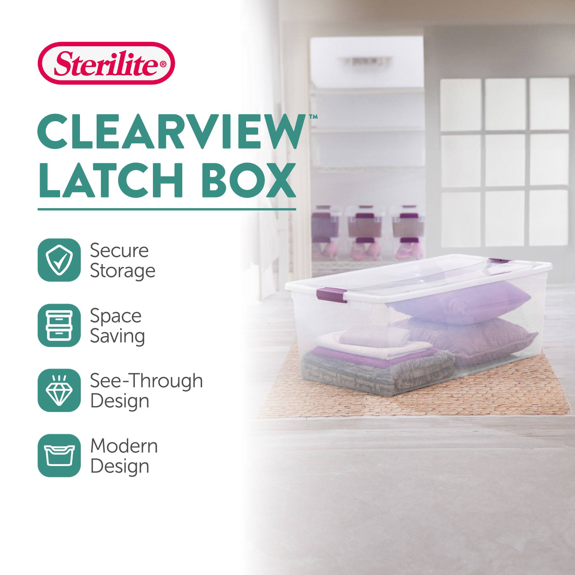 Sterilite 110 Qt ClearView Latch Storage Box, Stackable Bin with