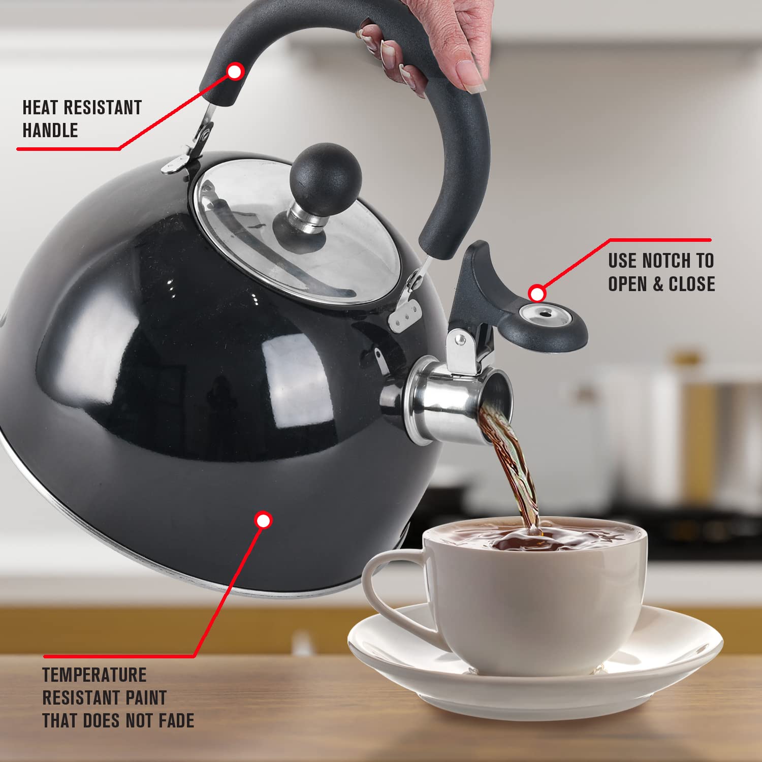 HEAT RESISTANT HANDLE  
USE NOTCH TO OPEN & CLOSE  
TEMPERATURE RESISTANT PAINT THAT DOES NOT FADE