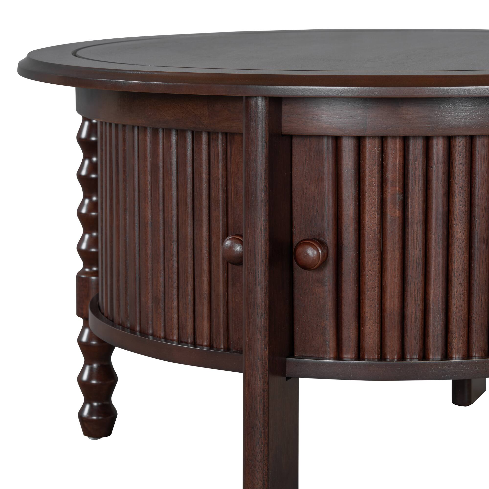 Alt View 7. Bestier - Vintage Round Coffee Table with Storage 30.3 Inch Mid Century Modern Cocktail Table with Sliding Door for Living Room - Walnut.