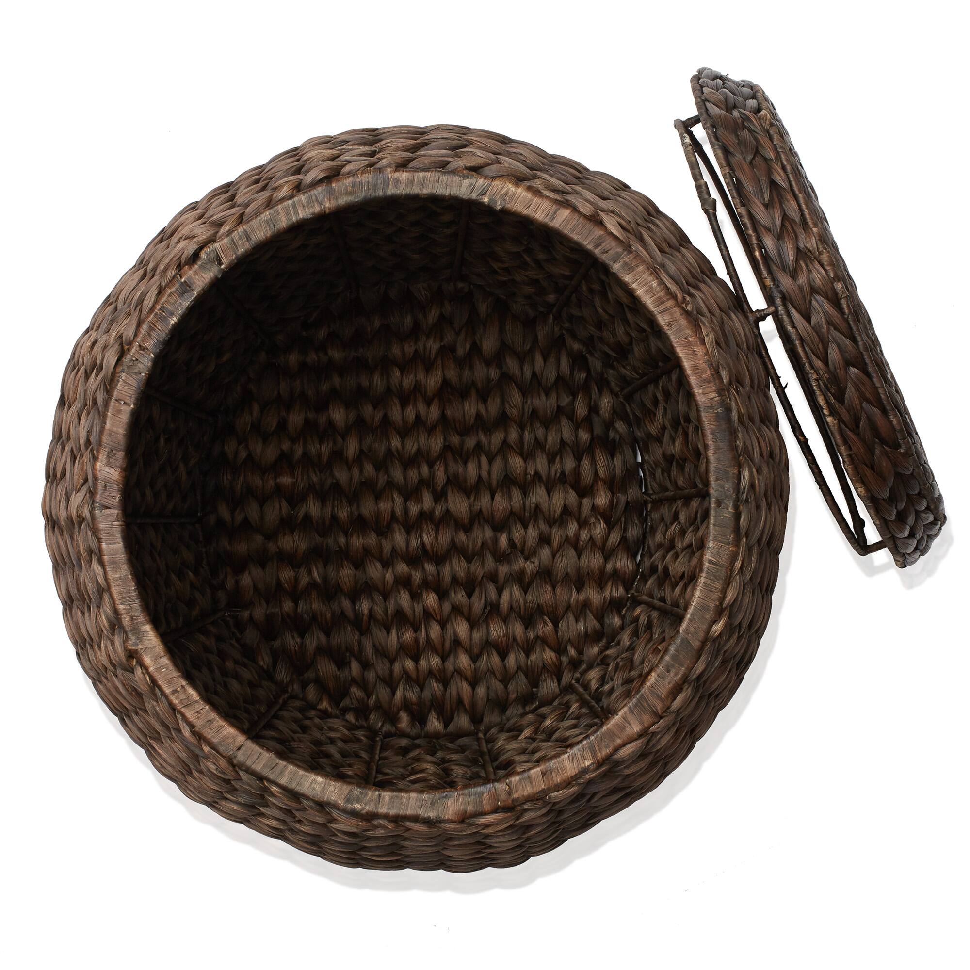 Alt View 3. Casafield - Round Water Hyacinth Storage Basket/Hamper with Lid - Espresso.
