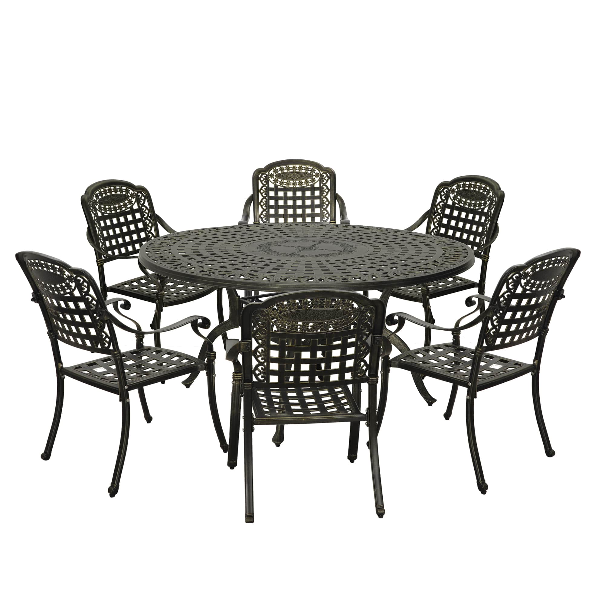 Mondawe - 7-Piece Cast Aluminum Dining Set - Bronze