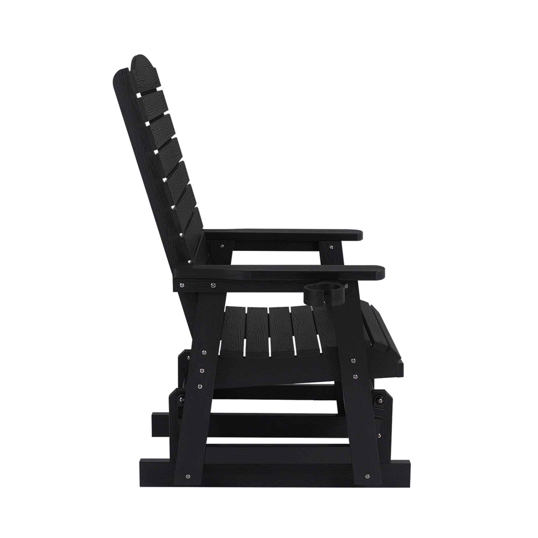 Left. Fortune Candy - Poly Lumber Patio Glider w/Cup Holders, High Backrest and Deep Contoured Seat, HIPS Material, Heavy Duty 700lb - Black.