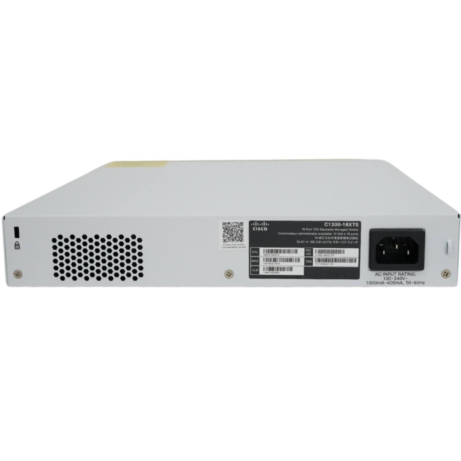 C1300-16XTS  
CISCO  
s.mun  
-0  
-cato  
- S  
- - - - - - - -  
- a  
MAN SANI 1S  
AC INPUT RATING: 100-240V- 1000mA-400mA 50-60Hz