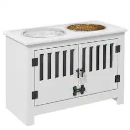 Pawhut - Elevated Bowls with Storage Cabinet Containing 37L Capacity, Raised Bowl Stand, Food Bowl, Feeding Station - White