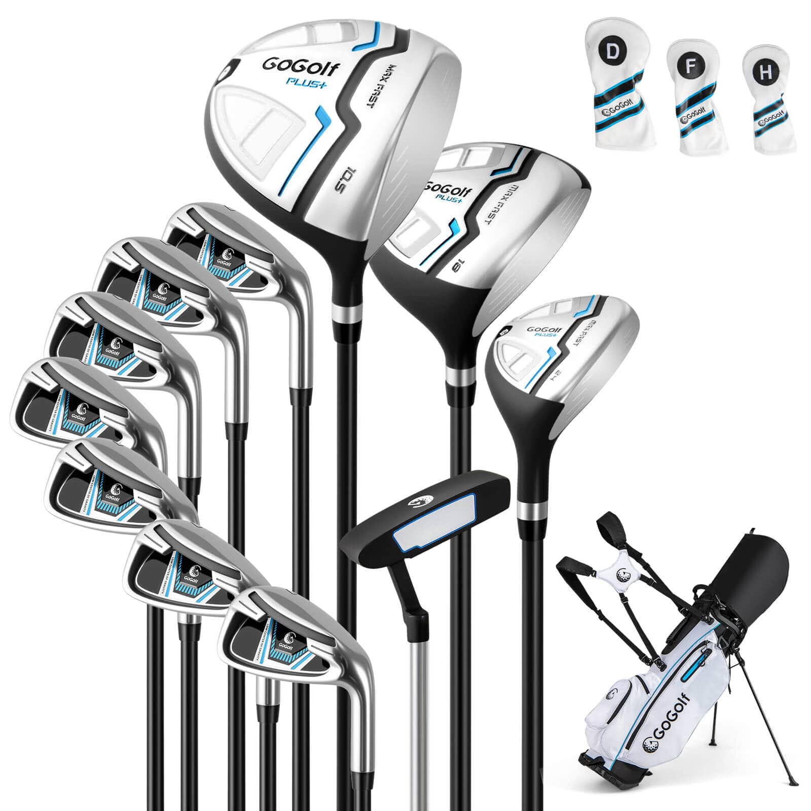 Costway - 12 Pieces Men's Complete Golf Club Set Right Hand Includes 460CC #1 Driver - White