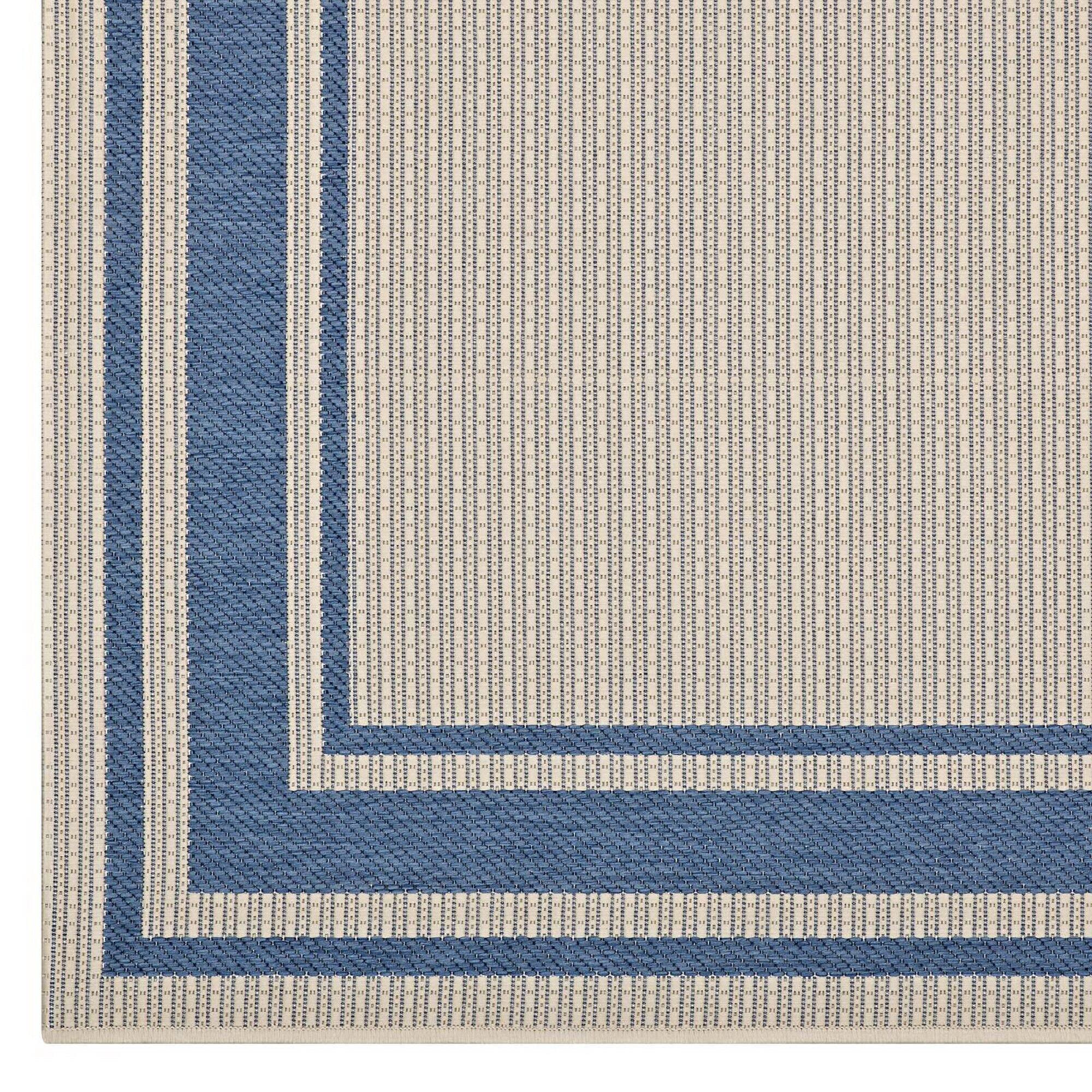Alt View 2. Modway - Rim Solid Border Indoor and Outdoor Area Rug - Blue and Beige.
