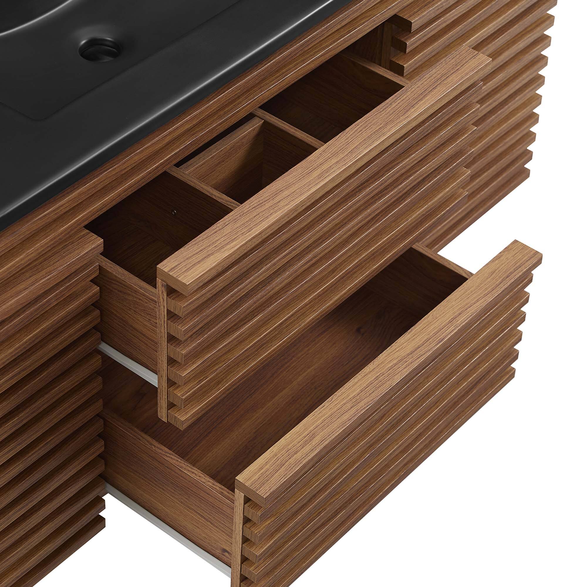 Alt View 6. Modway - Render 48" Wall-Mount Bathroom Vanity Basin Included by Modway - Walnut Black.