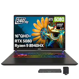 MSI - Upgraded - Vector A16 HX 16" Gaming Laptop,AMD Ryzen 9 8940HX,GeForce RTX 5080,64GB DDR5,2TB SSD+1TB Dock Set,Win11 Pro - Gray