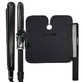 BaBylissPRO - BaByliss Pro Porcelain Ceramic 1 Inch Straightening Iron and 1.25 Inch Spring Curling Iron Set with Comb and Cape