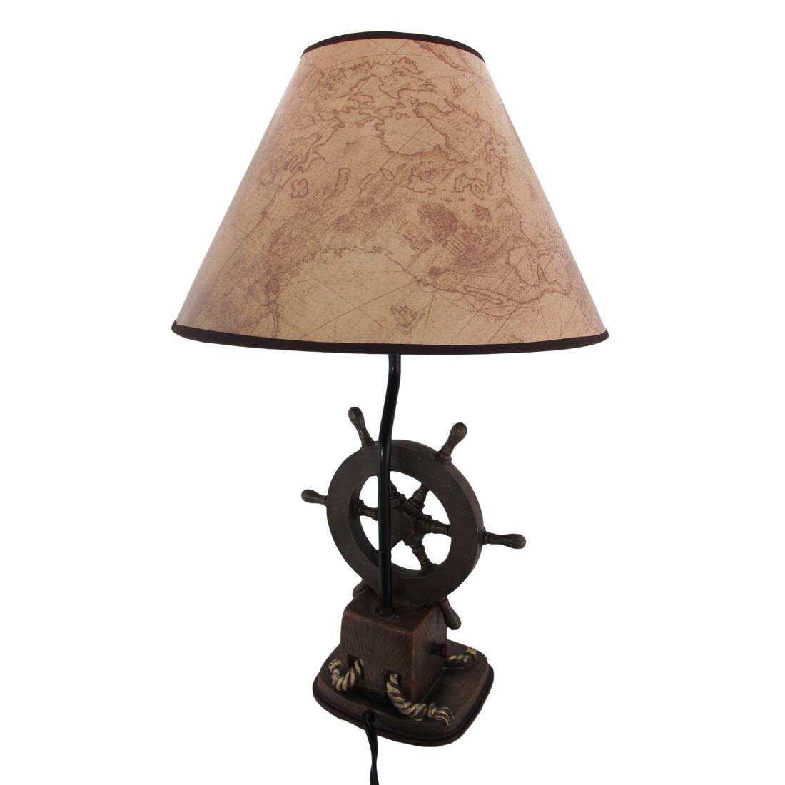 Alt View 2. Zeckos - `Captain`s Destiny` Ship`s Wheel Nautical Boat Table Lamp Anchor Shade - Brown.
