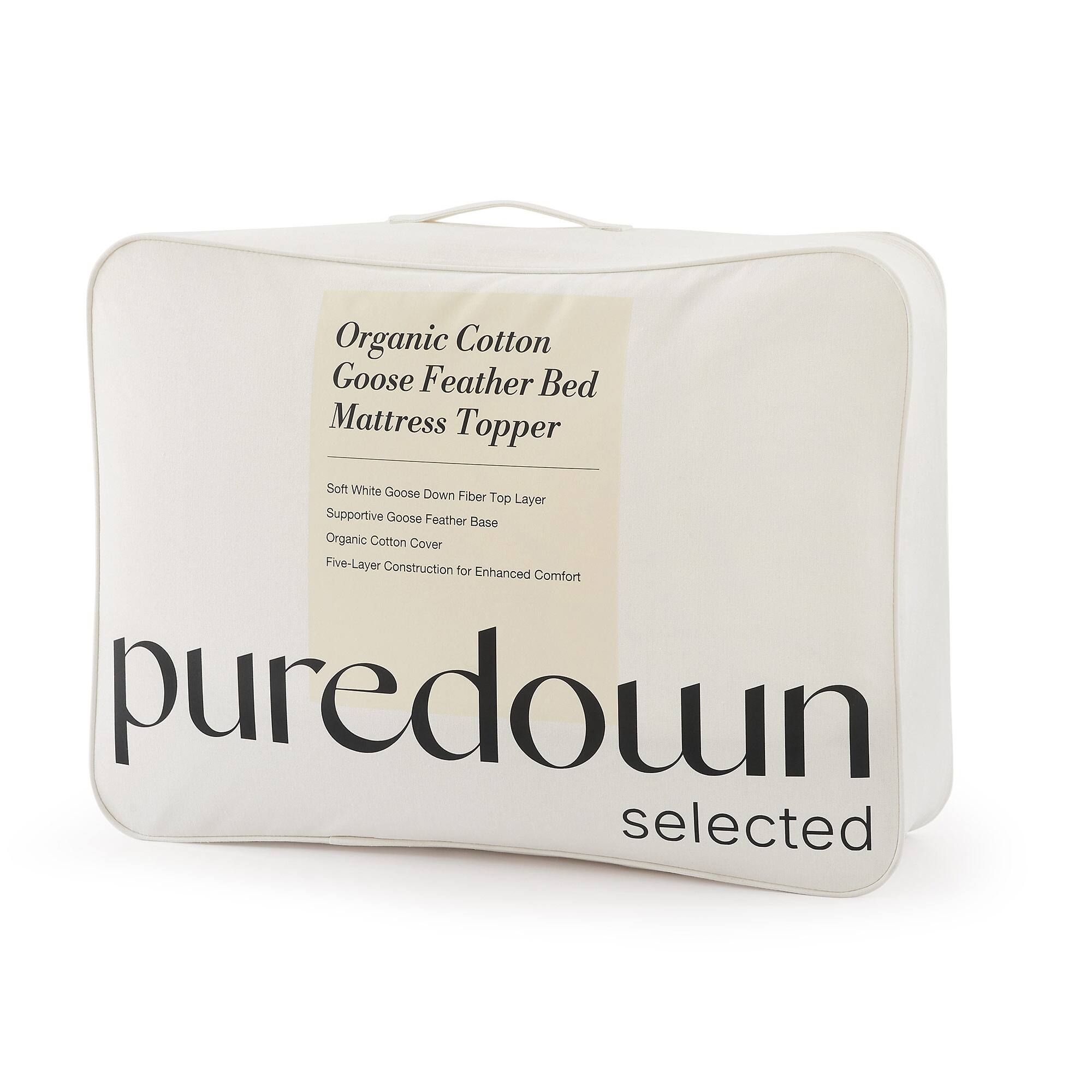 Organic Cotton Goose Feather Bed Mattress Topper Soft White Goose Down Fiber Top Layer Supportive Goose Feather Base Organic Cotton Cover Five-Layer Construction for Enhanced Comfort puredown selected