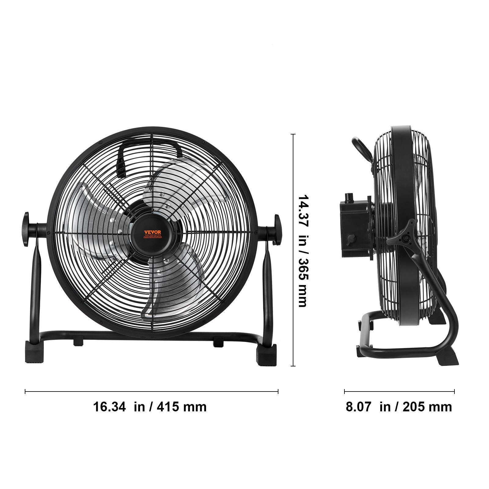 VEVOR

14.37 in / 365 mm

16.34 in / 415 mm

8.07 in / 205 mm
