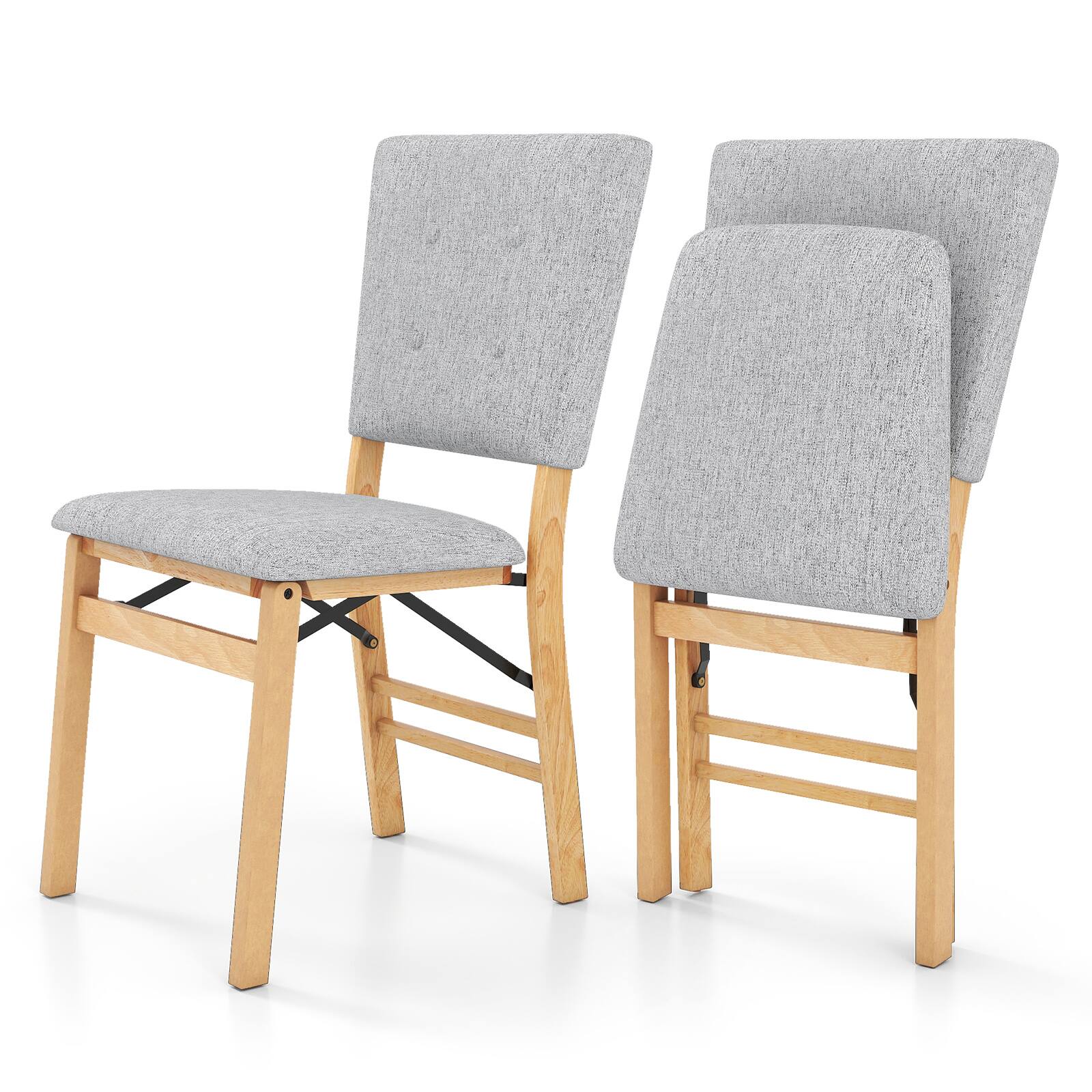 Alt View 8. Gymax - Gymax Foldable Dining Chair Set of 2 w/Padded Seat & Tilt Backrest Rubber Wood Legs Grey - Yellow.