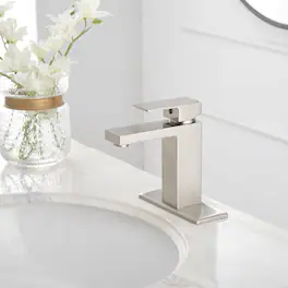 Single Handle Single Hole Bathroom Faucet with Deckplate Included and Pop Up Drain