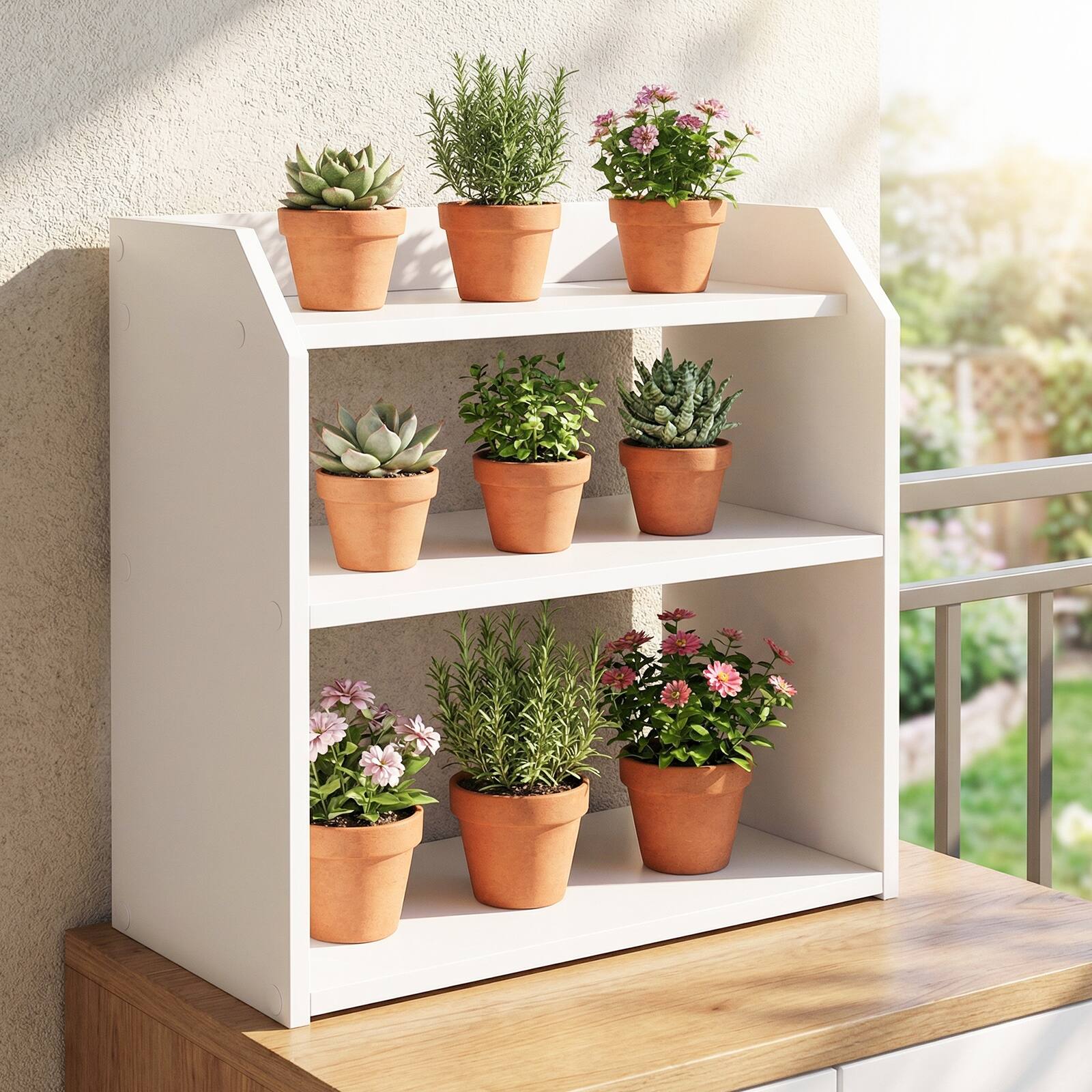 Alt View 5. Gymax - Gymax 2PCS-3-Tier Desktop Bookshelf w/Raised Top Guardrails Space-Saving Display Shelf - White.