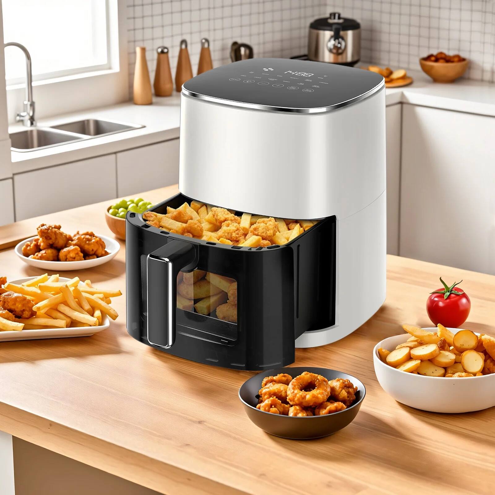 Angle. Sweet - 6 QT Air Fryer with 12-in-1 Functions, Beige - Beige.