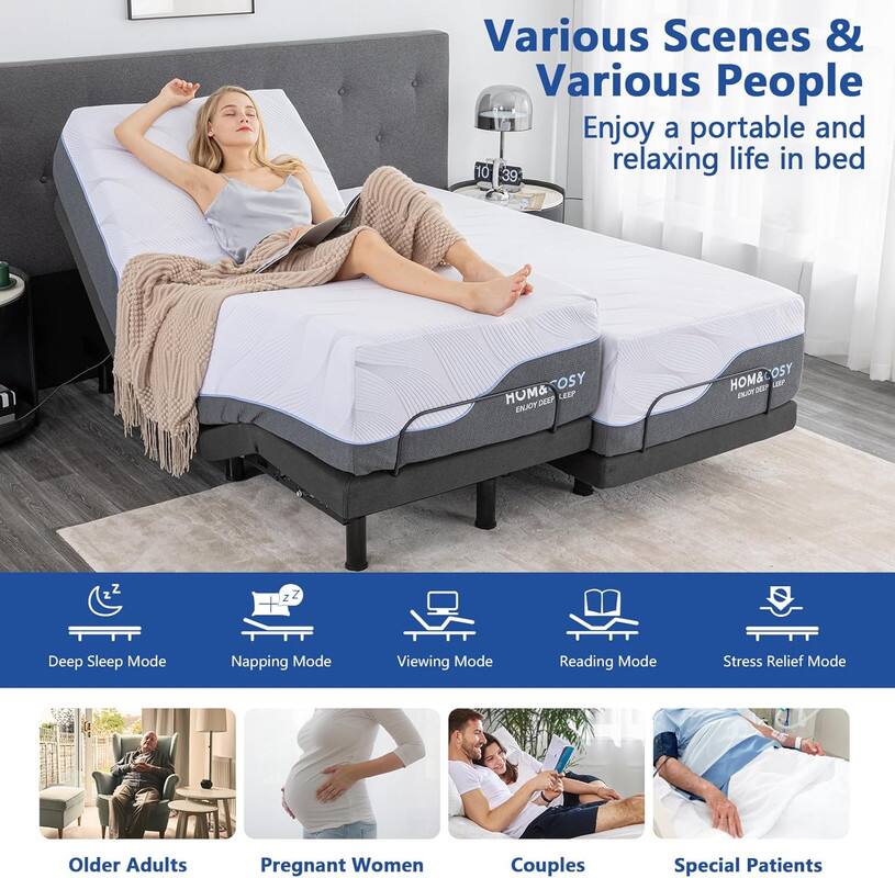 Various Scenes & Various People Enjoy a portable and relaxing life in bed

1. Deep Sleep Mode
2. Napping Mode
3. Viewing Mode
4. Reading Mode
5. Stress Relief Mode

Older Adults
Pregnant Women
Couples
Special Patients